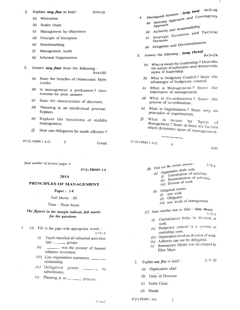 Principle of Management BBA 1st Semester Previous Year Papers - Matrix ...